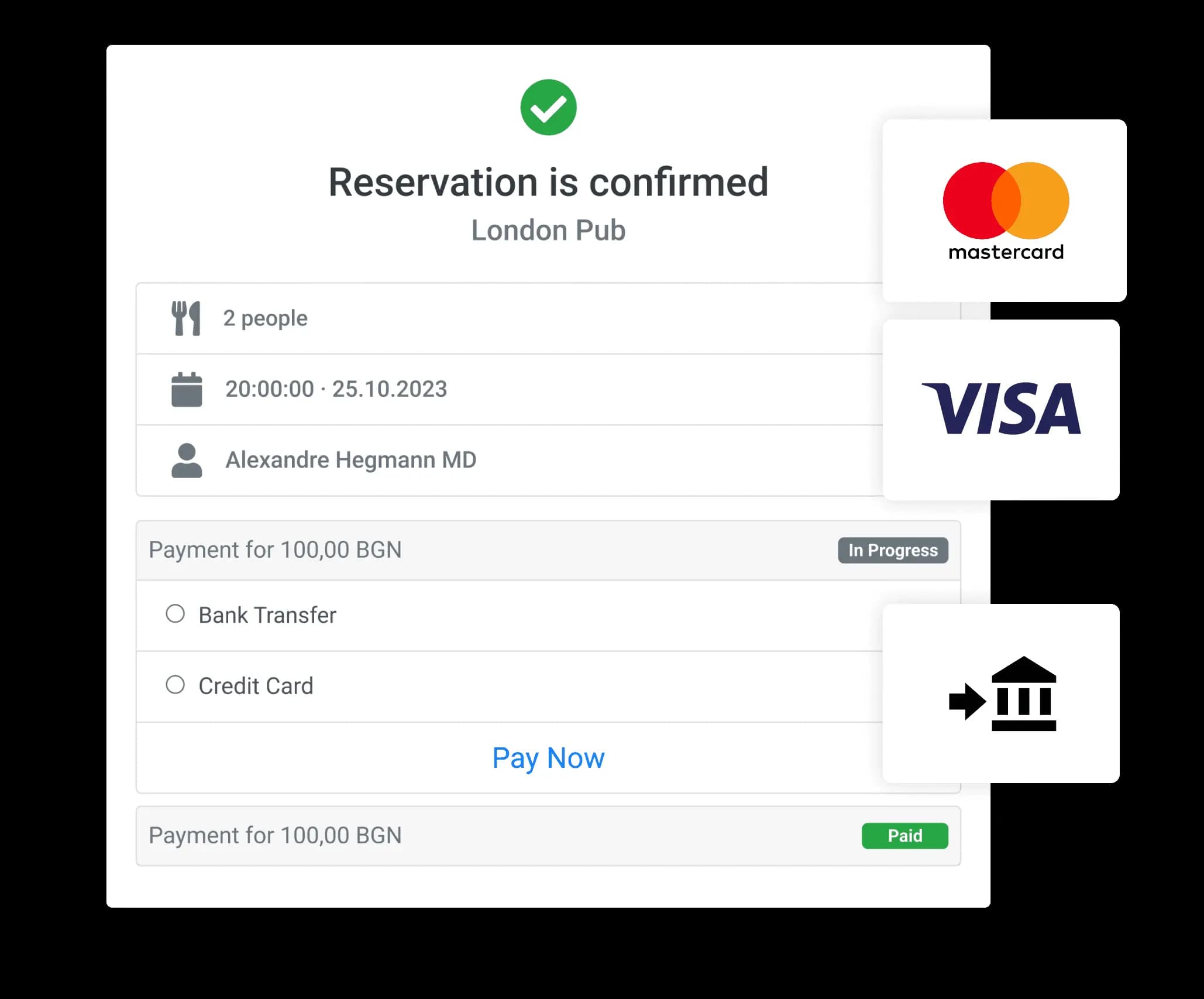 Online and offline payments with Card, Bank and Cash for deposits